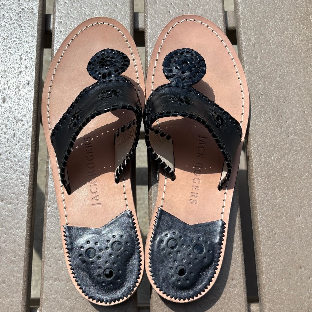 Jack Rogers Black Sandals with Textured Design